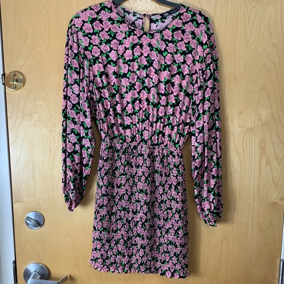 Zara Floral Print Elastic Skirt Long-sleeve Dress - Picture 4 of 14